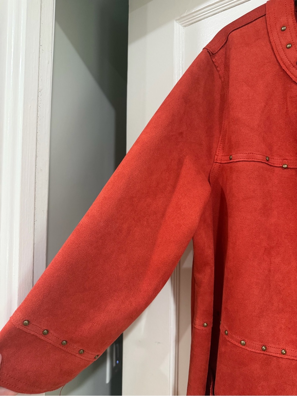Alfred Dunner Red Suede Open-Front Jacket with Stud Trim - Picture 4 of 7